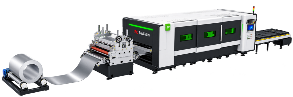 FLY Coil 1500*4000' Fiber Laser Metal Sheet Cutter Full Enclosure with Conveyor Feeder